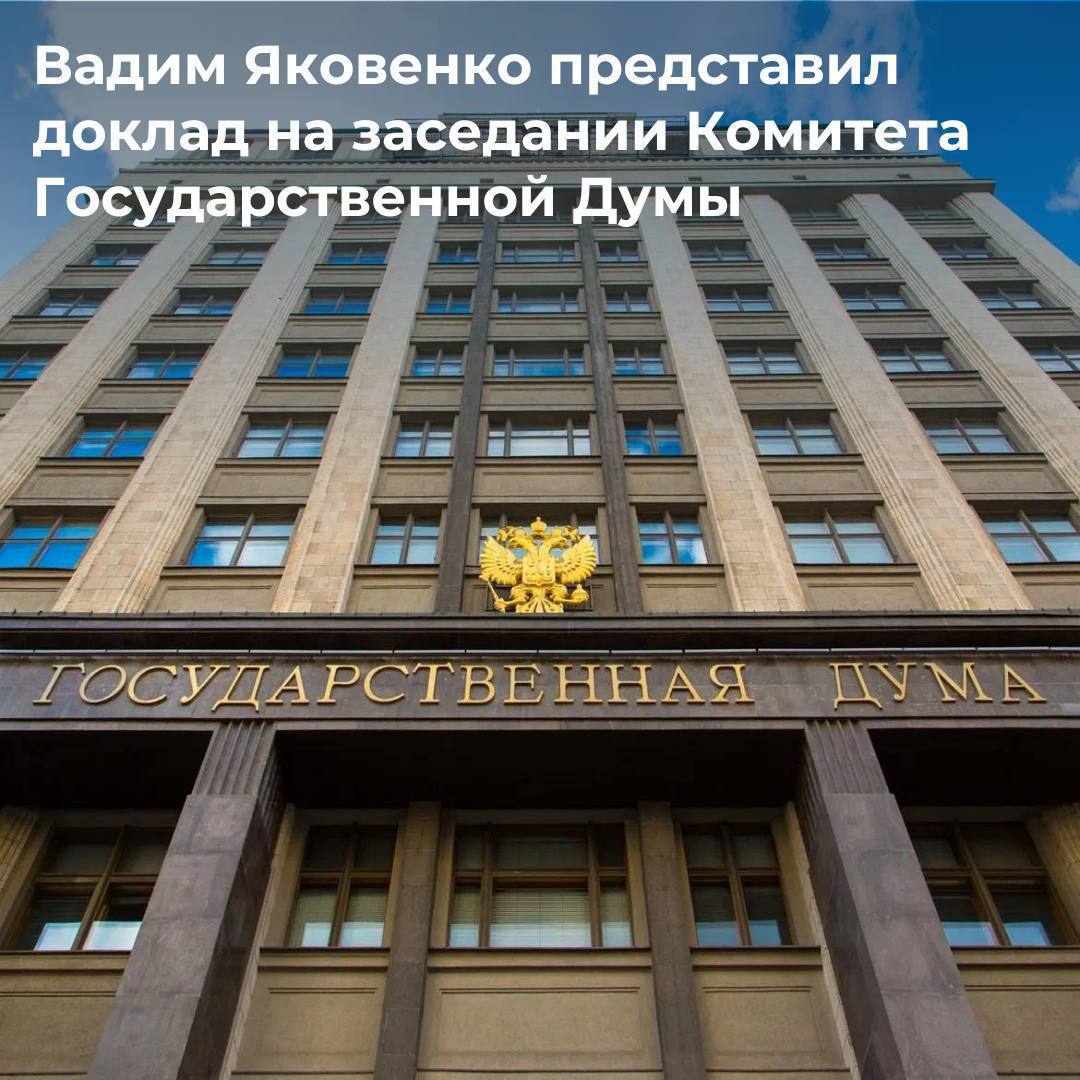 Вадим Яковенко представил доклад из заседания Комитета Государственной думы